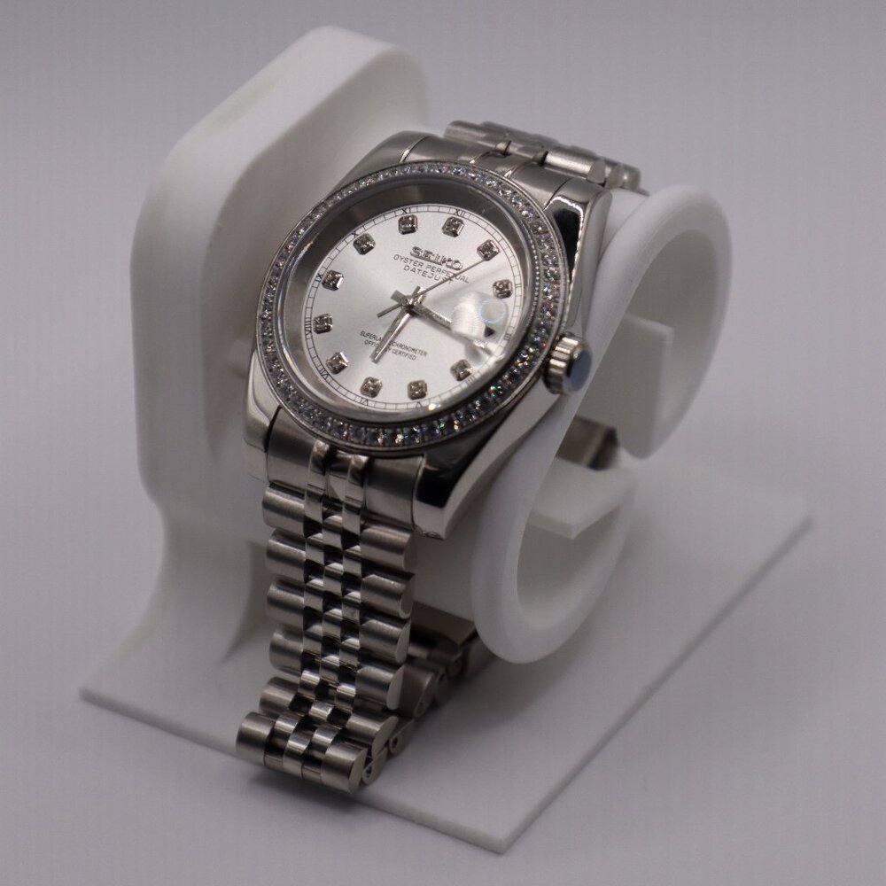 Hand Built Seiko Mod Date-Just | 39mm | CZ Diamond Bezel & Dial | NH35 Automatic